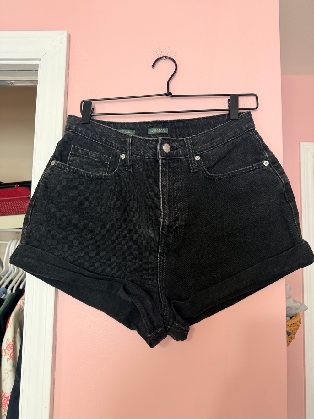 wild fable Black High-Rise Cuffed Denim Shorts